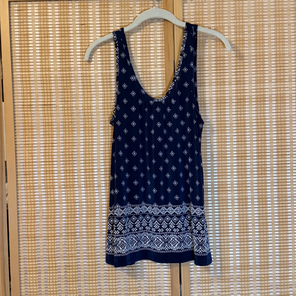 Ooh La La Womens Navy Blue Geometric Tribal Print Scoop Neck Tank Top Large